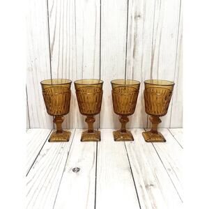 Indiana Glass Mount Vernon Amber Pedestal Water Goblet Glass, 5.5 Inch Set of 4